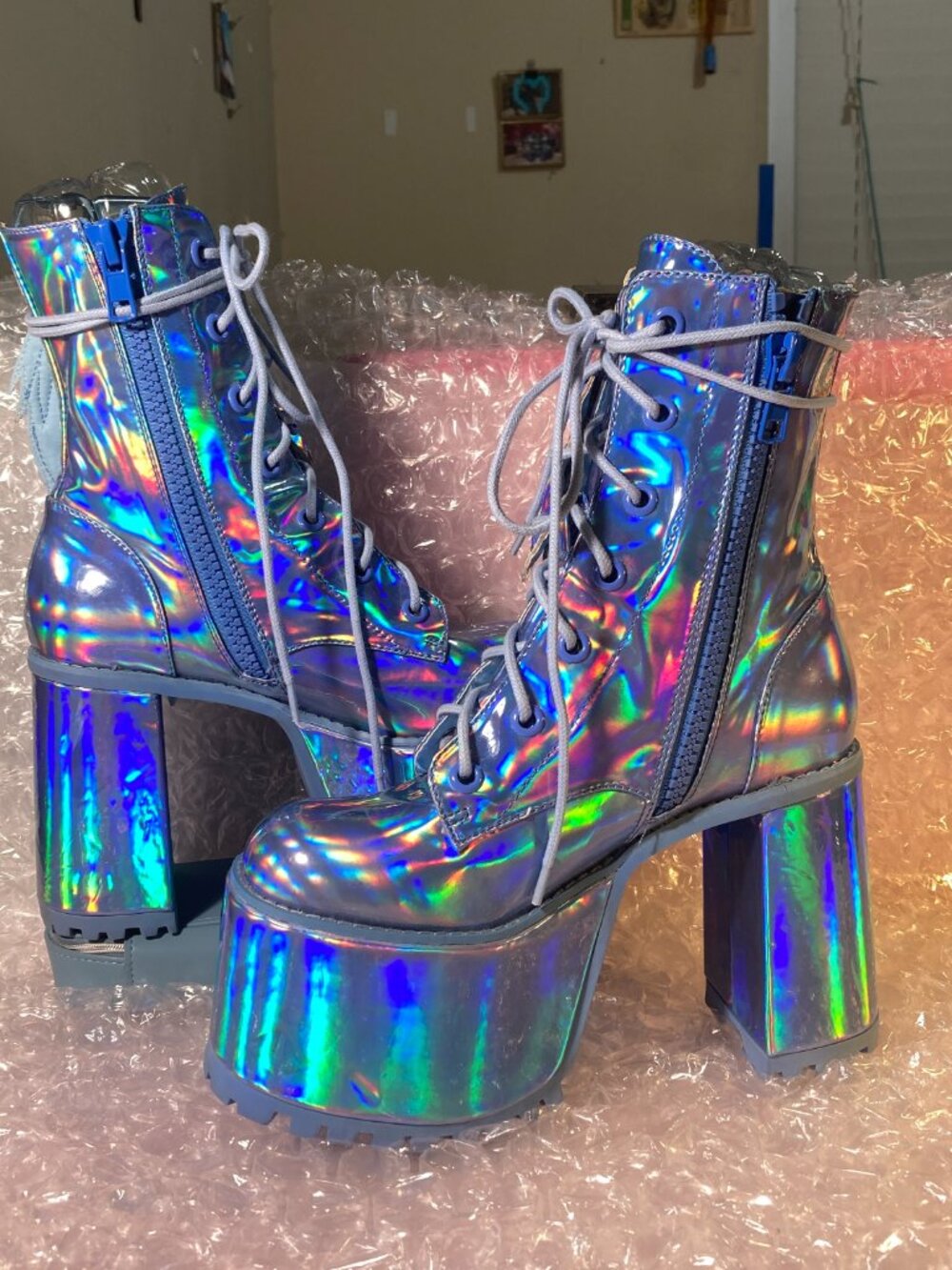 Dolls Kill Club EXX Arctic Angel Holographic Platform Boots - Picture 2 of 9